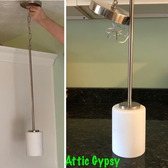 35" Stainless Steel Silver Modernist Pendant Hanging Focal Light w/Frosted Shade - Picture 1 of 8